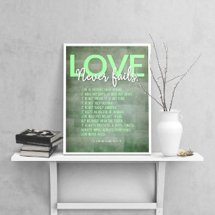 1 Korinther 13:4-8 Bibelverse, Grüne Grunge Poster