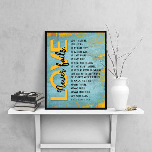 1 Korinther 13:4-8 Bibelverse, Grunge Blue Poster