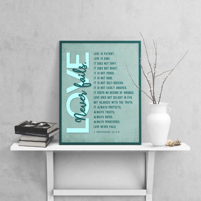 1 Korinther 13:4-8 Bibelverse, Vintag Aquamarin Poster (Von Creator hochgeladen)