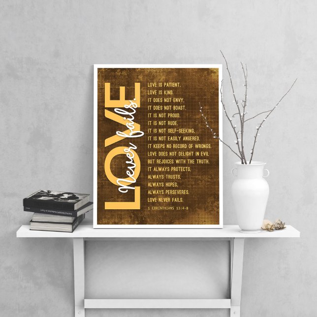 1 Korinther 13:4-8 Bibelverse, Vintag Brown Poster (Von Creator hochgeladen)