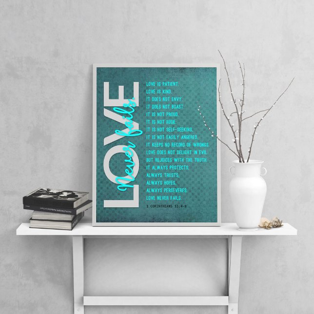 1 Korinther 13:4-8 Bibelverse, Vintages Azurblau Poster (Von Creator hochgeladen)