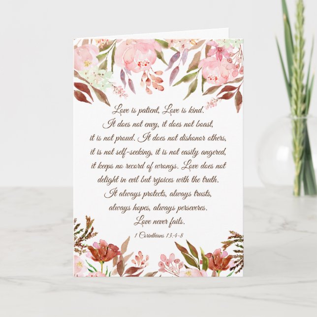 1 Korinther 13:4-8 Blush Floral Wedding Card Karte (Vorderseite)