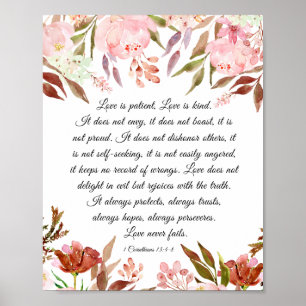 1 Korinther 13:4-8 Liebe ist Patient Pink Floral Poster