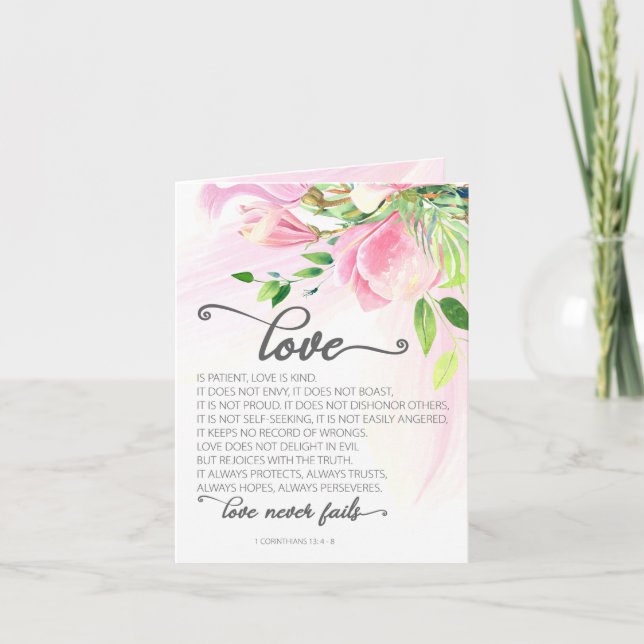 1 Korinther 13:4-8 Liebe ist Patient Pink Magnolia Karte (Vorderseite)