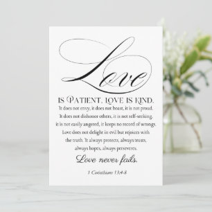 1 Korinther 13:4-8 Liebe ist Patient Wedding Verse Feiertagskarte