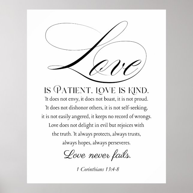 1 Korinther 13:4-8 Liebe ist Patient Wedding Verse Poster (Vorne)