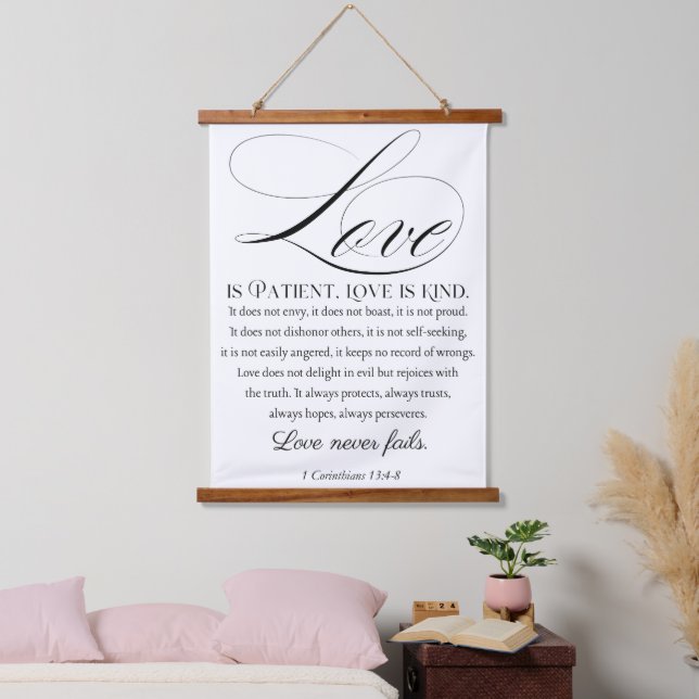 1 Korinther 13:4-8 Liebe ist Patient Wedding Verse Wandteppich Mit Holzrahmen (Schlafzimmer)