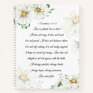 1 Korinther 13:4-8 Liebe ist Patient White Daisies Notizbuch