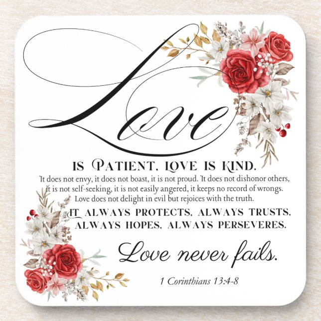 1 Korinther 13:4-8 Liebe ist Patientenbibel Blüte Getränkeuntersetzer (Vorderseite)