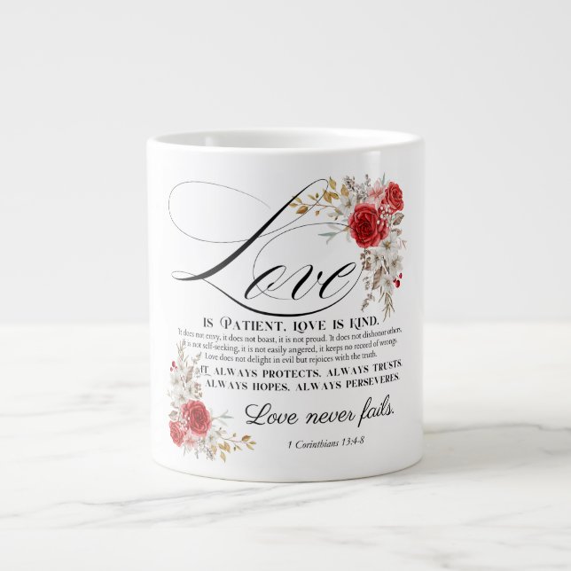 1 Korinther 13:4-8 Liebe ist Patientenbibel Blüte Jumbo-Tasse (Vorderseite)