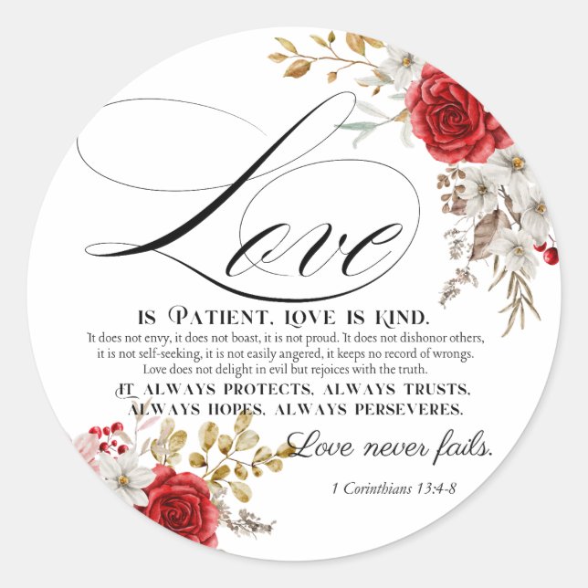 1 Korinther 13:4-8 Liebe ist Patientenbibel Blüte Runder Aufkleber (Vorderseite)