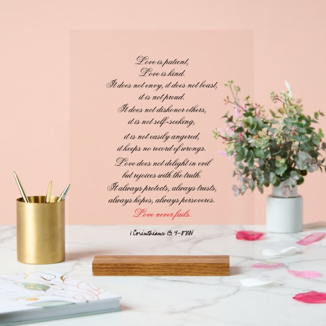 1 Korinther 13:4-8 (NIV) Acrylzeichen Acrylschild (Hochzeit)