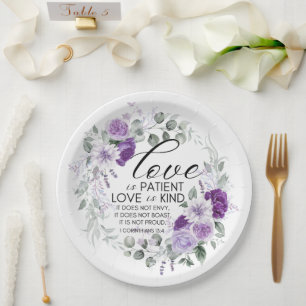 1. Korinther 13,4 Liebe ist geduldig Violett flora Pappteller