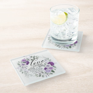 1 Korinther 13:4 Liebe ist geduldig Violett floral Glasuntersetzer
