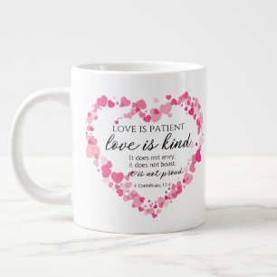1 Korinther 13:4 Liebe ist Patient rosa Herzen Jumbo-Tasse