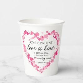 1 Korinther 13:4 Liebe ist Patient rosa Herzen Pappbecher
