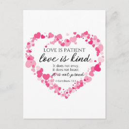 1 Korinther 13:4 Liebe ist Patient rosa Herzen Postkarte