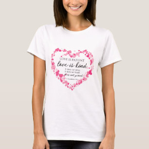 1 Korinther 13:4 Liebe ist Patient rosa Herzen T-Shirt