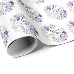 1 Korinther 13:4 Liebe ist Patient Violet Floral Geschenkpapier