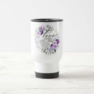 1 Korinther 13:4 Liebe ist Patient Violet Floral Reisebecher