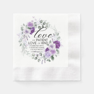 1 Korinther 13:4 Liebe ist Patient Violet Floral Serviette