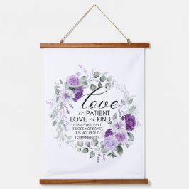 1 Korinther 13:4 Liebe ist Patient Violet Floral Wandteppich Mit Holzrahmen