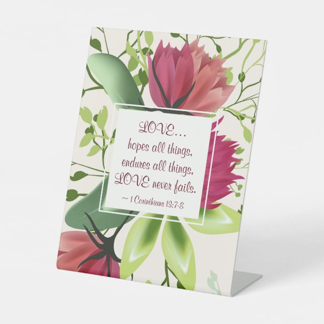 1 Korinther 13:7 Liebe Versage nie Klee Sockelschild (Vorderseite)