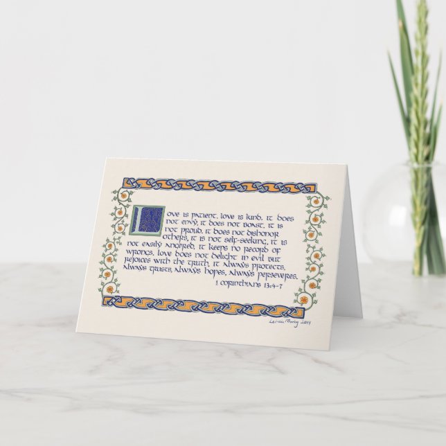1 Korinther 13 Kalligraphie, Reben & Keltische Kno Karte (Vorderseite)