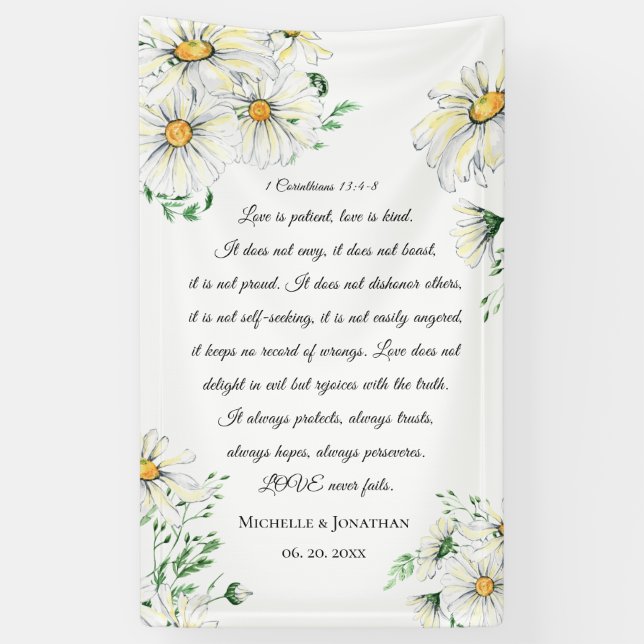 1 Korinther 13 Liebe ist Patient Daisies Wedding Banner (Vertikal)