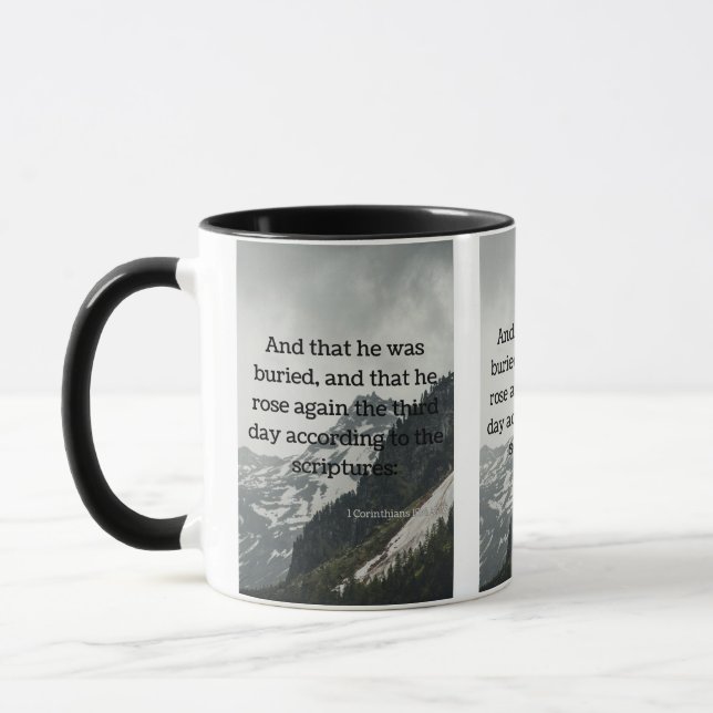 1 Korinther 15:4 Bibelschrift Bild Zwei-Ton Tasse (Links)