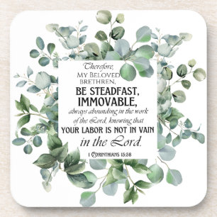 1 Korinther 15:58 Inspirational Verse Eukalyptus Getränkeuntersetzer