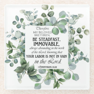1 Korinther 15:58 Inspirational Verse Eukalyptus Glasuntersetzer