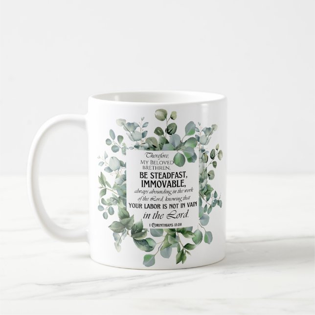 1 Korinther 15:58 Inspirational Verse Eukalyptus Kaffeetasse (Links)