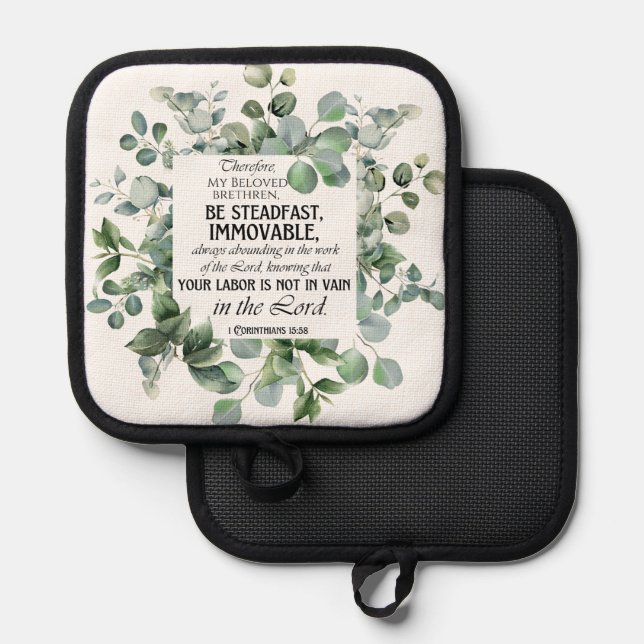 1 Korinther 15:58 Inspirational Verse Eukalyptus Topflappen (Vorderseite/Rückseite)