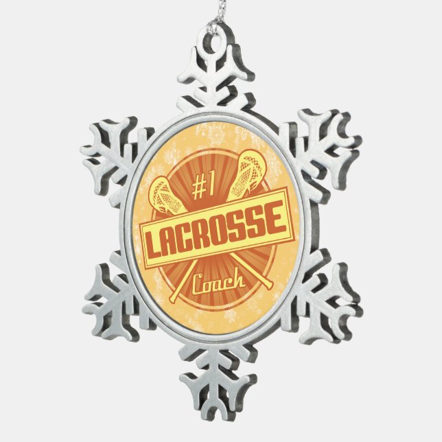 #1 Lacrosse Coach Weihnachtsbaumdekoration Schneeflocken Zinn-Ornament (Rechts)