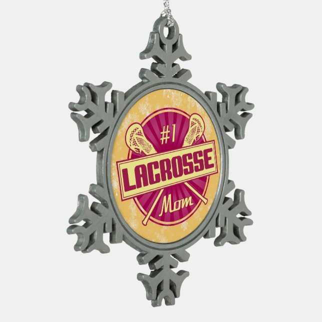 #1 Lacrosse Mama Weihnachten Weihnachtsbaumdekorat Schneeflocken Zinn-Ornament (Links)