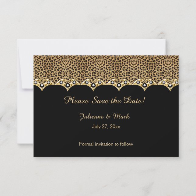 #1 Leopard Print Gold Diamonds Save the Date (Vorderseite)