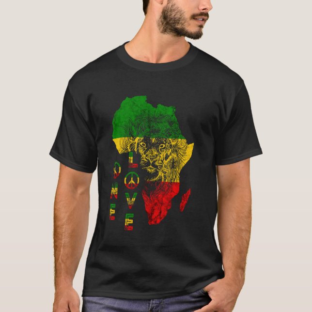 1 Liebe Lion Rasta Reggae Africa Map Lion of Juda T-Shirt (Vorderseite)
