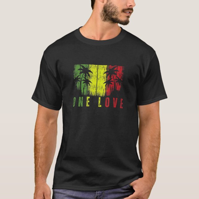 1 Liebe Palm Tree Reggae Music Rasta 1 T-Shirt (Vorderseite)