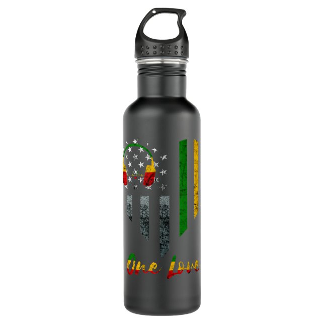 1 Liebe Rasta Reggae USA Flag Reggae Mus Edelstahlflasche (Vorderseite)