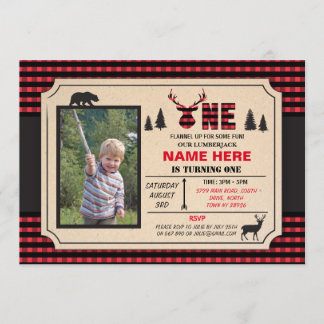 1. Lumberjack Ein Geburtstag Einladung Karo