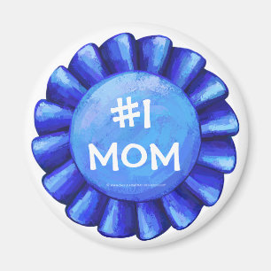 #1 Mama Blue Ribbon Round Magnet