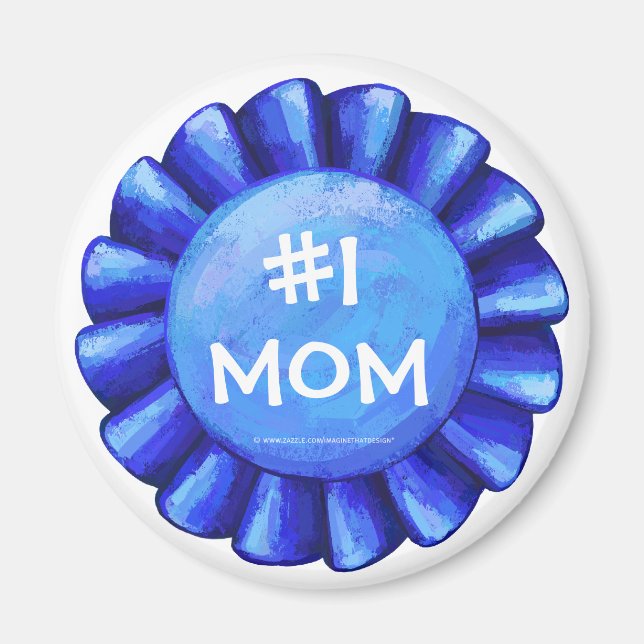 #1 Mama Blue Ribbon Round Magnet (Vorne)