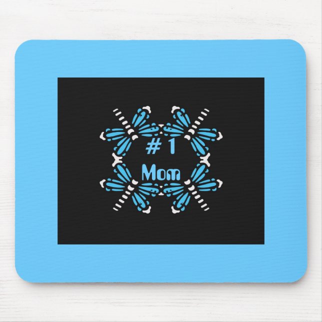 # 1 Mama, Libellen, Lila u. Blau auf Schwarzem Mousepad (Vorne)