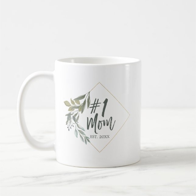 1 Mama Typografie Watercolor Foliage Mother Day Kaffeetasse (Links)