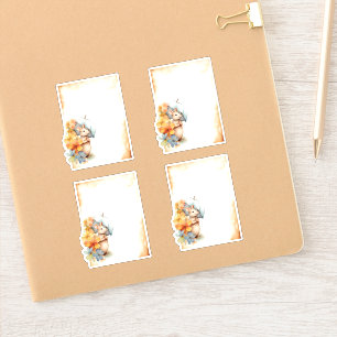 1 Maus mit blauem Schirm orange-rosa Blume Aufkleber