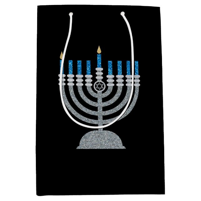 1. Nacht Hanukkah Glitzer Mittlere Geschenktasche Mittlere Geschenktüte (Vorderseite)