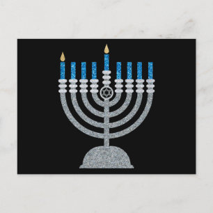 1. Nacht Hanukkah Glitzer Postkarte