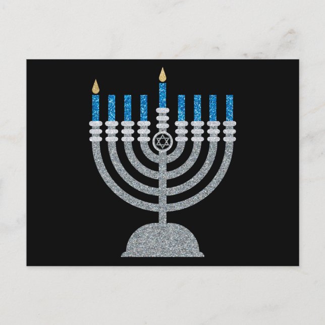 1. Nacht Hanukkah Glitzer Postkarte (Vorderseite)