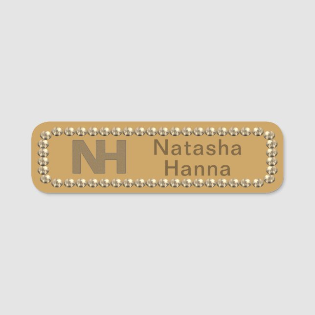 1" Natasha Hanna Gold Bling NAME TAG Namensschild (Vorderseite)